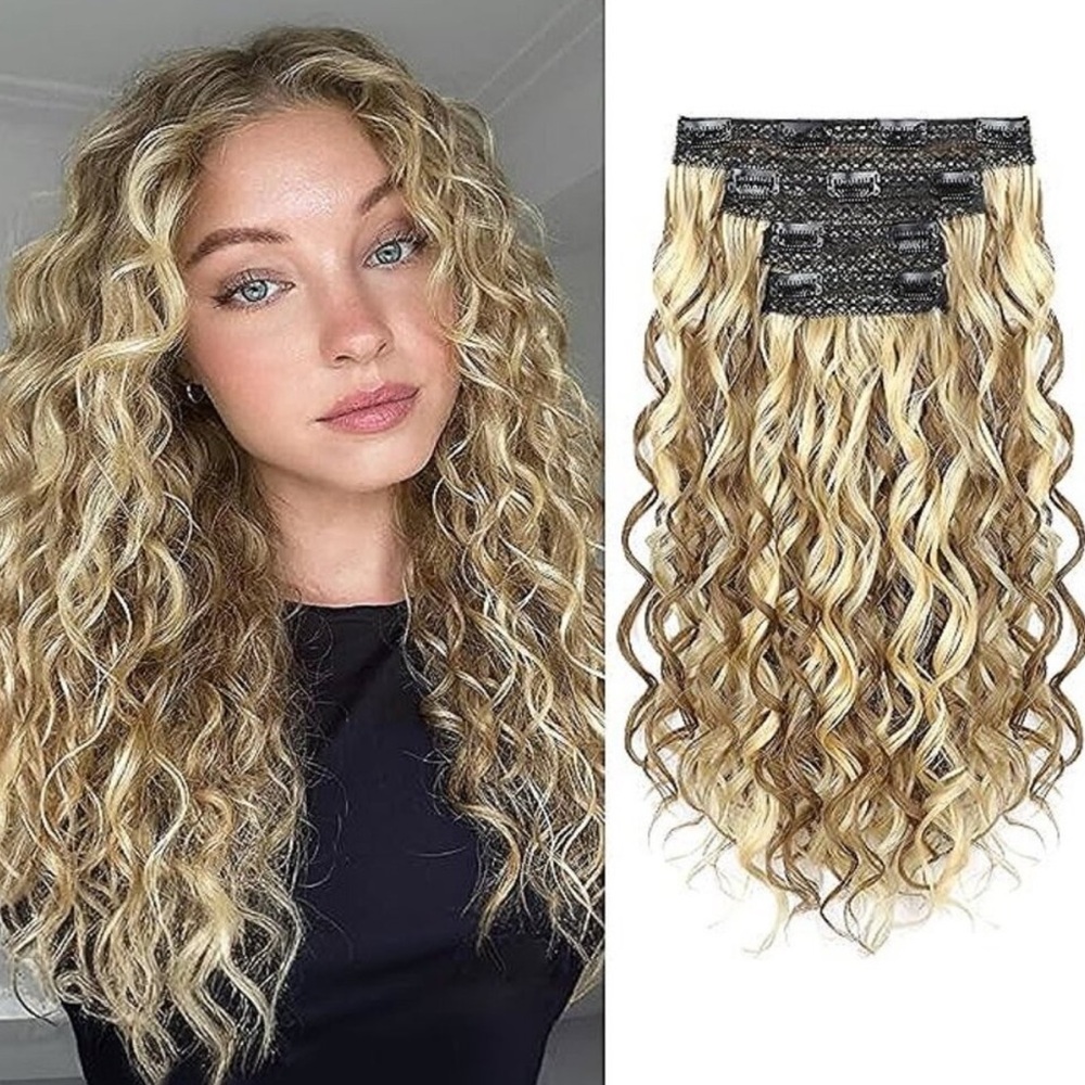 Curly Hair Extensions, 4PCS 16 inch Clip in Hair Extensions Lace Weft Short Curl